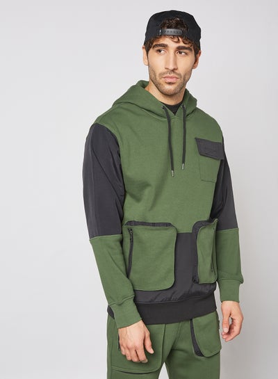 Buy Hauser Colourblock Hoodie Olive/Black in UAE