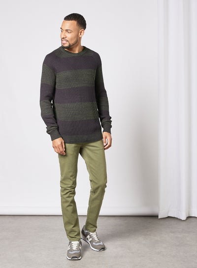 Buy Macro Knit Sweater Navy/Green in Saudi Arabia