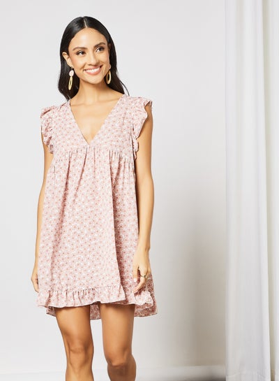 Buy All-Over Print Mini Dress Pink in Saudi Arabia