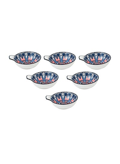 Buy 6-Piece Hand-Painted Bowl With Handle Dark Blue/White 11.2x9.5x4cm in Saudi Arabia