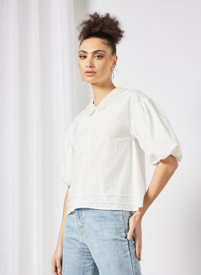 Buy Embellished Collar Blouse White in UAE