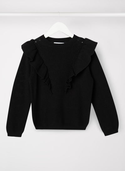 Buy Kids/Teen Ruffle Detailed Sweater Black in UAE