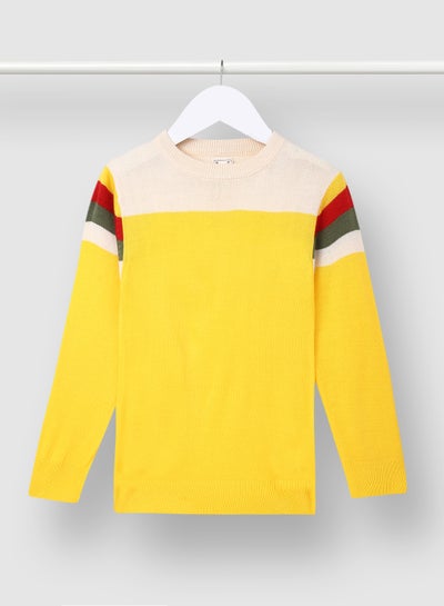 Buy Colourblock Pattern Crew Neck Sweater Yellow/Pink in UAE