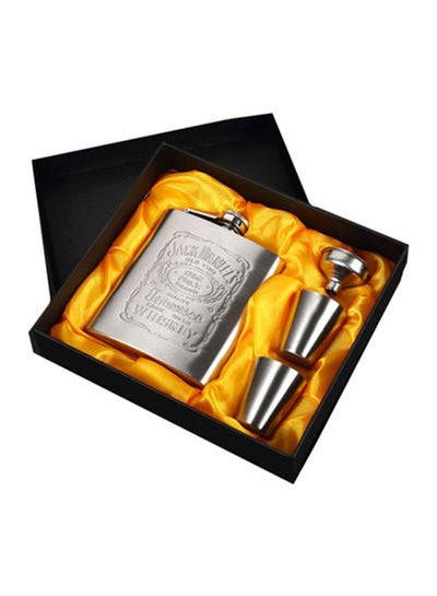 Buy Stainless Steel Hip Flask Funnel & Shot Glass Set Silver in UAE