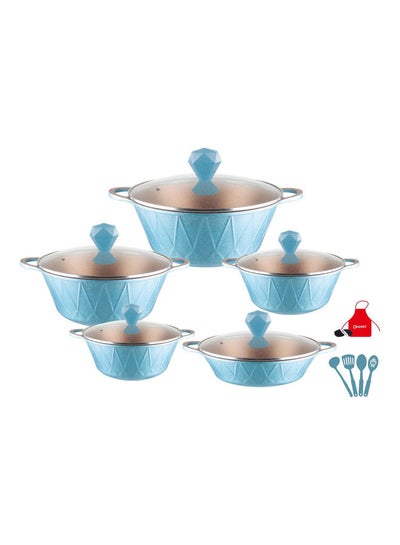 Buy 17-Piece Granite Saving Energy Aluminum Cookware Set Includes 1xCasserole With Lid 20cm, 1xCasserole With Lid  24cm, 1xCasserole With Lid 28cm, 1xCasserole With Lid 32cm, 1xShallow Casserole With Lid 28cm, 7xCooking Tools Blue in UAE