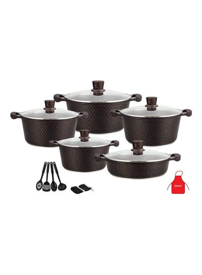 اشتري طقم أدوات طهي من الجرانيت مكون من 17 قطعة يحتوي على 1xcasserole مع غطاء مقاس 20 سم، و1xcasserole مع غطاء، و1xcasserole مع غطاء مقاس 28 سم، و1xcasserole مع غطاء مقاس 32 سم، وكسرولة من الشبال مع غطاء مقاس 28 سم، و7 أدوات طهي أسود في الامارات