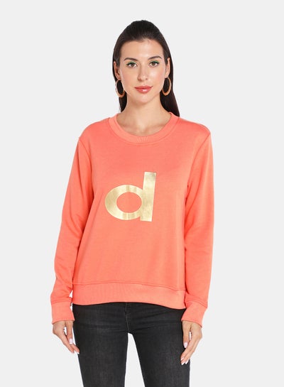 Buy Alphabet Printed Crew Neck Pullover Peach/Gold in UAE