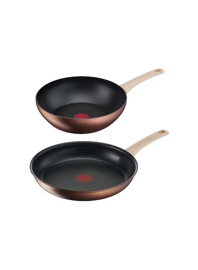 اشتري 2-Piece Non-Stick Aluminium Eco Respect Fry Pan Set Black/Brown 30cm في الامارات