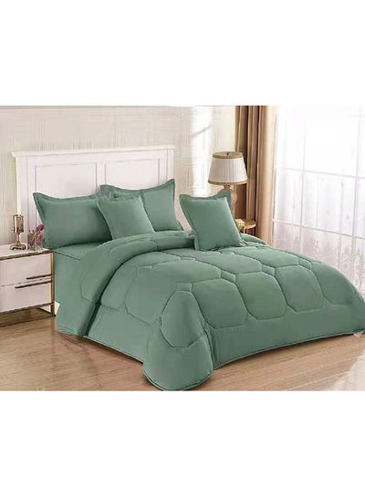 Buy 6-Piece Comforter Set Microfiber Green 220x240cm in Saudi Arabia