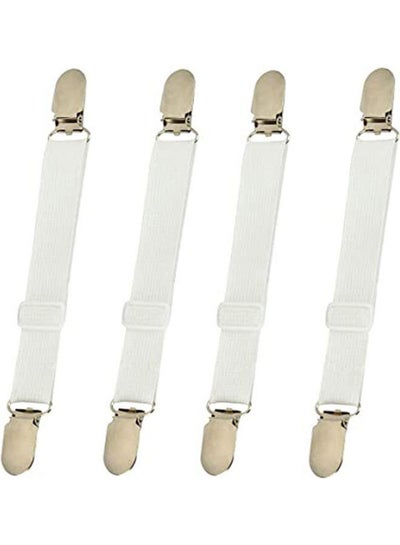 Buy Adjustable Elastic Bed Sheet Mattress Fasteners Clips Grippers Straps Suspender Fasteners Holder - Pack Of 4 White Standardcm in Saudi Arabia