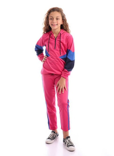 Buy Plain Basic Hooded Neck Tracksuit foushia in Egypt