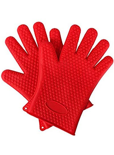 Buy Silicone Bbq Grilling Gloves/Oven Mitts/Pair Of Heat Resistant Silicone Gloves Red in Egypt