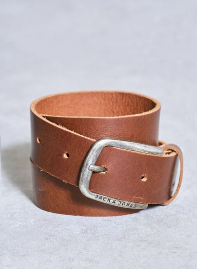 Buy Paul Logo Detail Belt Brown/Silver in UAE