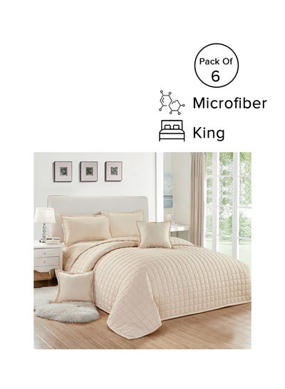 Buy 6-Piece Compressed Comforter Set King Size Microfiber Cream 220x240cm in Saudi Arabia