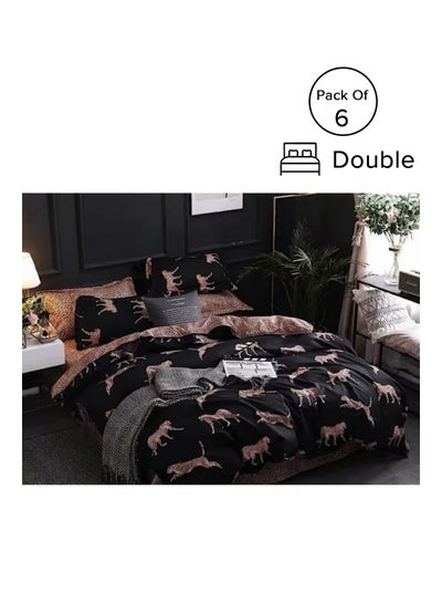 Buy 6-Piece Double Size Premium Collection Super Soft Long Lasting Washable Plain Design Bedding Duvet Set Includes 1xDuvet Cover,1xFitted Sheet 230x250 cm,4xPillowcases 50x75 cm Microfiber Black/Beige in Saudi Arabia