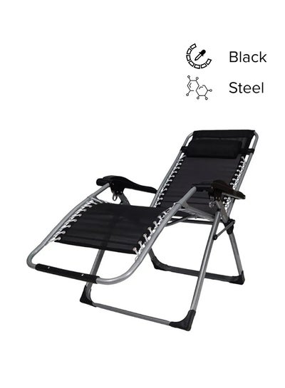 Buy Foldable Adjustable Reclining Chair Black 177centimeter in Saudi Arabia