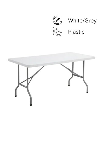 اشتري طاولة بلاستيك مستطيلة قابلة للطي أبيض/رمادي في الامارات