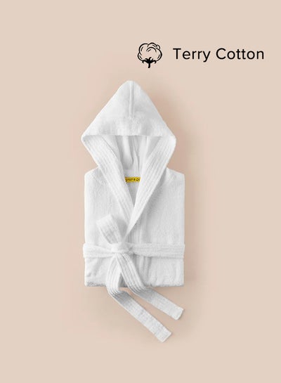Buy Bathrobe - 300 GSM 100% Cotton Terry Extremely Absorbent, Everyday Use - Shawl Collar & Pocket - White Color - 1 Piece White in UAE