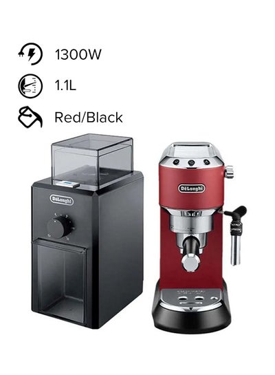 Buy Dedica Pump Espresso With Electric Burr Grinder 1.1 L 1300.0 W EC685R BUNDLE Red/Black in Egypt