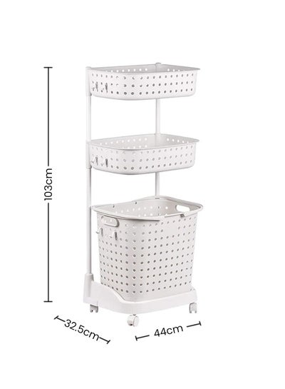 Buy 3-Tier Laundry Basket With Wheels White 42x34x45.5cm in UAE