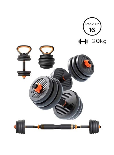 Buy 16-Piece Adjustable Dumbell And Barbell Set Black/Orange 20kg in UAE