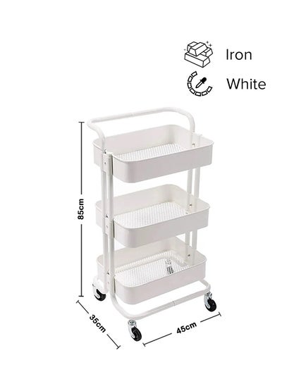 Buy 3-Tier Multipurpose Rolling Shelves Metal Cart Organizer White 85x45x35centimeter in UAE