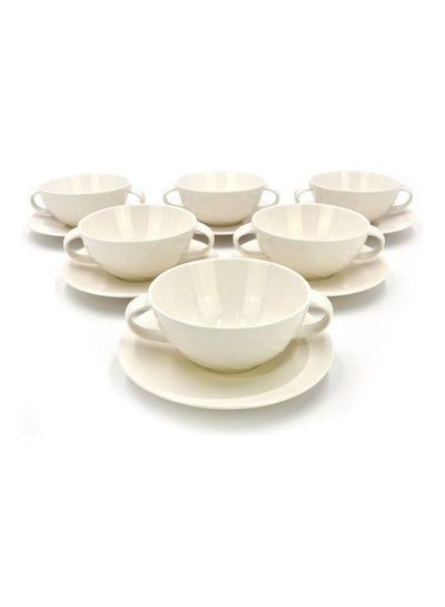 Buy 12-Piece Soup Cup And Saucer Set White 37x25x12.5cm in UAE