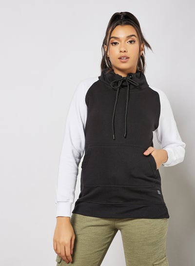 اشتري Colourblock Pattern Drawstring Neck Sweatshirt Black/White في السعودية