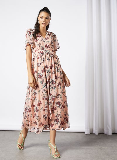 Buy Floral Print Wrap Maxi Dress Light Pink in UAE