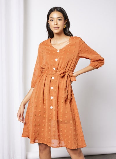 اشتري فستان منقط برباط برتقالي في السعودية