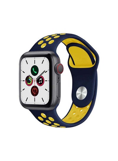 Buy Breathable Silicone Sports Replacement Band For Apple Watch Series 4/5/6/7/SE 38/40/41mm Dark Blue / Yellow in UAE