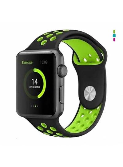 Buy Breathable Silicone Sports Replacement Band For Apple Watch Series 4/5/6/7/SE 38/40/41mm Black / Green in UAE