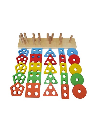 اشتري Wooden Geometric Shape Stacking Blocks Multicolored Toy For Upto 12 Months 37x7.5x8cm في السعودية