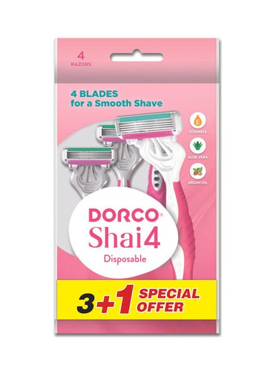 Buy Set of 3+1 - Shai4 Disposable Razor Pink in UAE