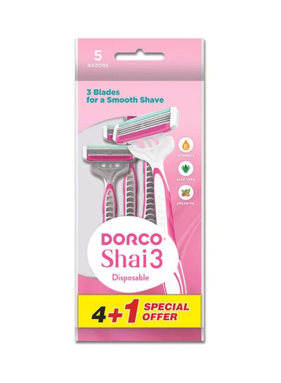 Buy Set of 4+1 - Shai3 Disposable Razor Pink in UAE