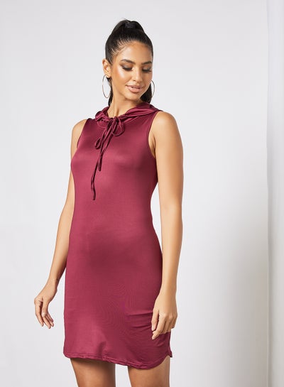 Buy Women's Polyester Blend Sleeveless Mini Knitted Dress With Hooded Neck Plum in UAE