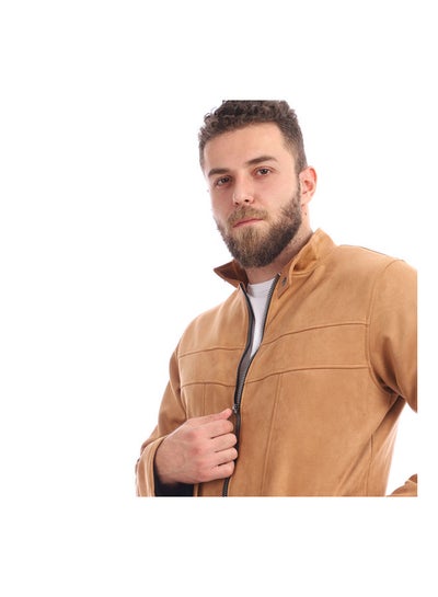 Buy Casual Long Sleeve Chamois Jacket With Zipper Brown in Egypt