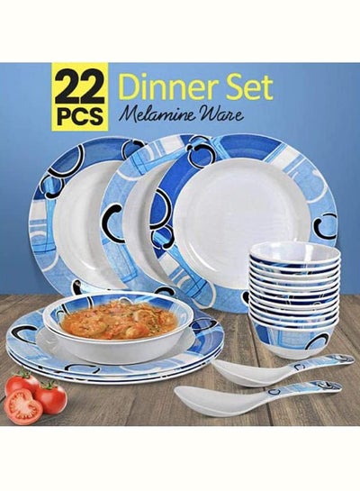 اشتري 22-Piece Melamine Ware Dinner Set Rmds-9722 White/Blue في الامارات