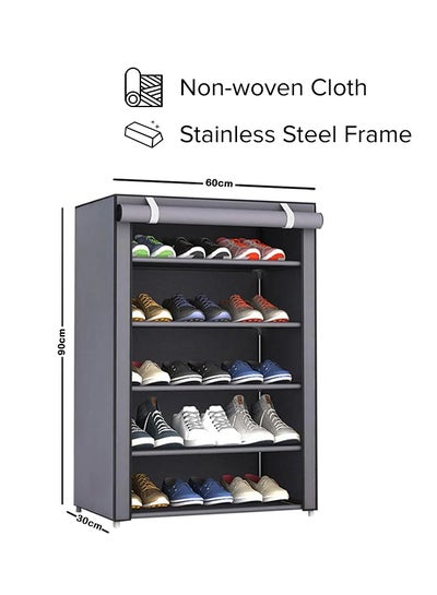 Buy Shoe Rack 5 Shelves With Stainless Steel Frame Grey 60x30x90cm in UAE