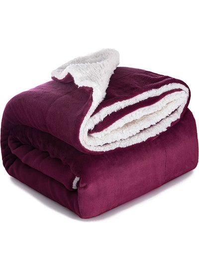Buy Soft Sheep Reversible King Sherpa Blanket Flannel Purple 220x240cm in UAE