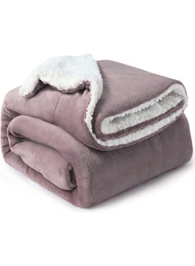 Buy Soft Sheep Reversible King Sherpa Blanket Flannel Lilac 220x240cm in UAE