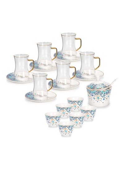 Buy 21-Piece Porcelain Tea And Coffee Set Clear/White/Blue 180ml in Saudi Arabia