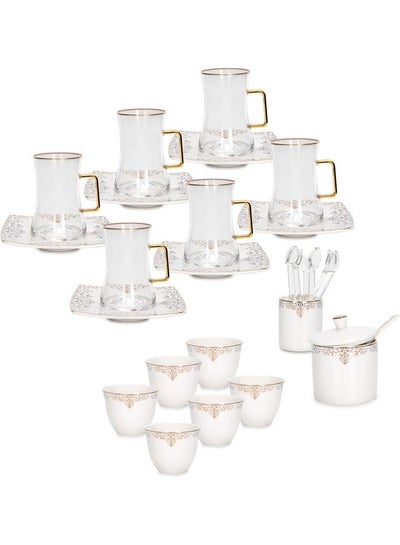 Buy 28-Piece Porcelain Tea And Coffee Set White/Gold 180ml in Saudi Arabia