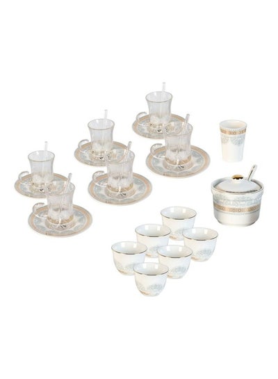 Buy 28-Piece Porcelain Tea And Coffee Set Silver/White/Gold 100ml in Saudi Arabia