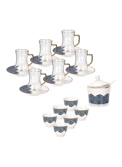 Buy 21-Piece Porcelain Tea And Coffee Set White/Dark Blue/Gold 180ml in Saudi Arabia