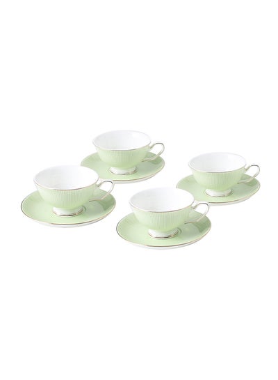 Buy 8-Piece Cup And Saucer  Set Green 10.5x10.5x6cm in Saudi Arabia