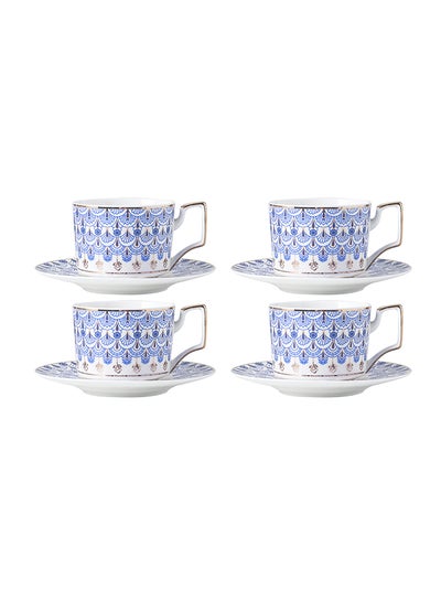 Buy 8-Piece Cup And Saucer  Set Blue 8.5x6.5cm in UAE