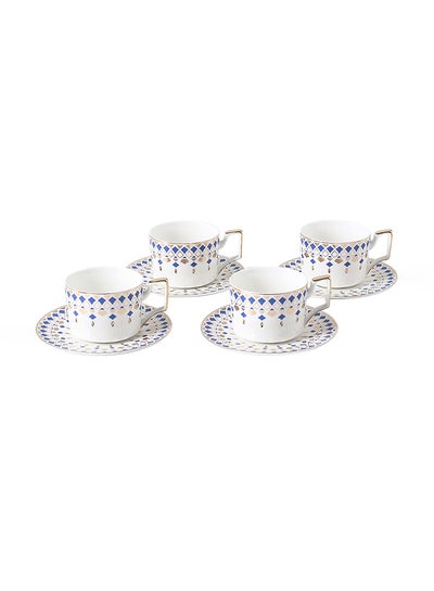 Buy 8-Piece Cup And Saucer  Set Blue/Gold/White 8.5x6.5cm in UAE