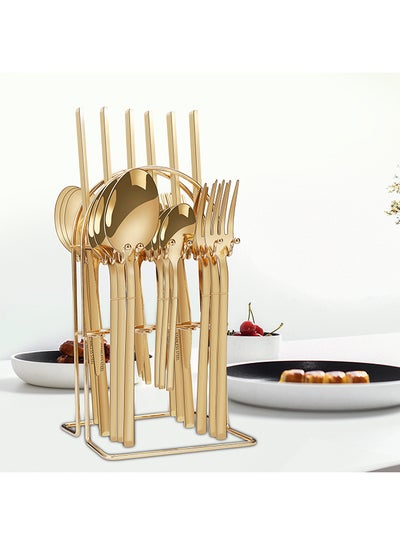 Buy 24-Piece Cutlery Set With Stand Gold 8.26x0.98cm in Saudi Arabia