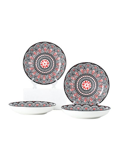 Buy 4-Piece Hand-Painted Round Plate Black 20.5x20.5x4cm in Saudi Arabia